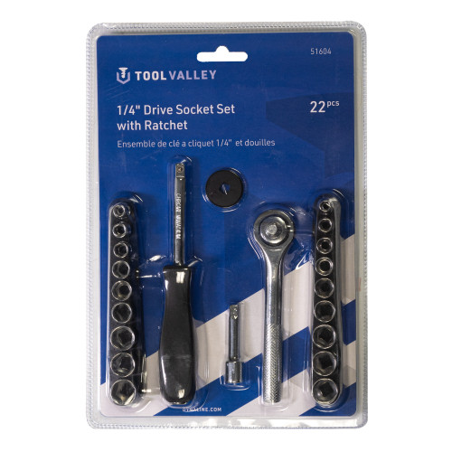1/4" Drive Socket Set w/Ratchet, 22 Pcs - Blue Table | TCT51604