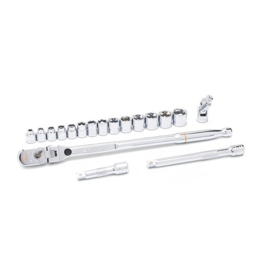 18 Piece 3/8" Drive 120XP Locking Flex Head Ratchet and 6 Point Metric Stubby Socket Mechanics Tool Set | APX81392