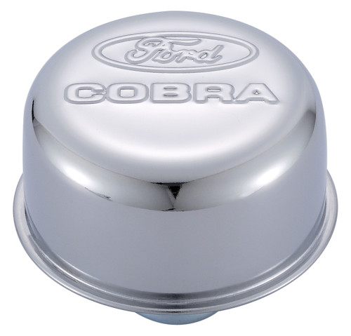 Push-In Air Breather Cap Chrome; Ford/Cobra Logo | 390302-225