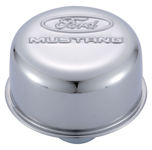 Push-In Air Breather Cap Chrome; Ford/Mustang Logo | 390302-220