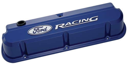 Slant-Edge Valve Covers Ford Blue; Raised Ford Performance Logo | 390302-136