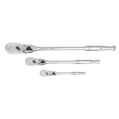 3 Piece 1/4", 3/8" & 1/2" Drive 90-Tooth Locking Flex Head Teardrop Ratchet Set | APX81276T
