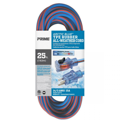 25Ft 14/3 SJEOW Bu/Or Arctic Blue All Weather Ext Cord W/Primelight & Primelok | 20CLT530725