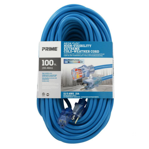 100Ft. 12/3 SJTW -50C Hi-Vis Blue Outdoor Extension Cord W/Primelight Indicator Light | 20CNS514835