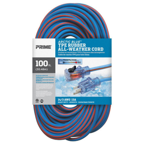 100Ft. 14/3 SJEOW Blue/Orange Arctic Blue All Weather Extension Cord W/Primelight | 20CLT530735