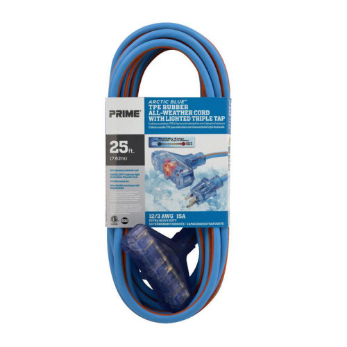 25Ft. 12/3 SJEOW Blue/Orange Arctic Blue All Weather Triple-Tap Cord W/Primelight | 20CLT630825