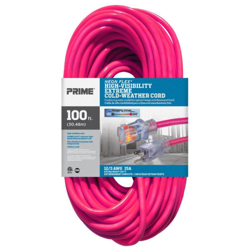 100Ft. 12/3 SJTW -50C Hi-Vis Pink Outdoor Extension Cord W/Primelight Indicator Light | 20CNS513835