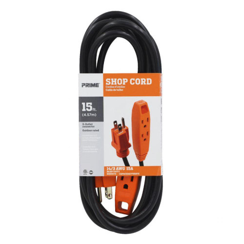 15Ft. 14/3 SJT Black/Orange 3-Outlet Shop Cord | 20CEC890715