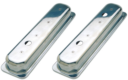 Polished Aluminum Valve Covers; Short- 1987 & Up - SB Chevrolet 305-350- Plain (No Holes) | 5186036