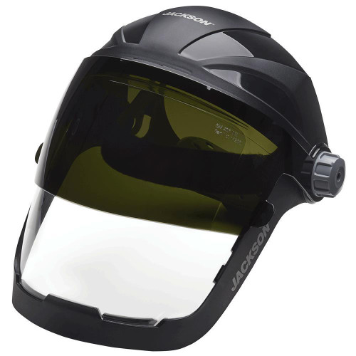 Quad™ 500 Series Face Shield, Chin And Side Guard, Ratcheting, Clear, Polycarbonate, Anti-Fog, Shade 5 IR - Black | JAC14230