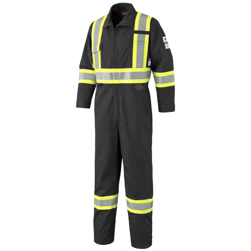 FR-Tech® Hi-Vis 88/12 7 oz FR/ARC-Rated Safety Coveralls - Zipper Closure - Black - 40 - Tall | SWXV254047T-40