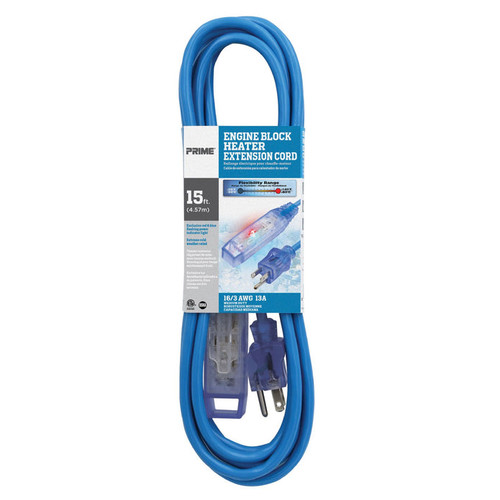 15FT 16/3 SJTW -50°C Blue Engine Block Ext. Cord w/Flashing Indicator Light | 20CLTF890615