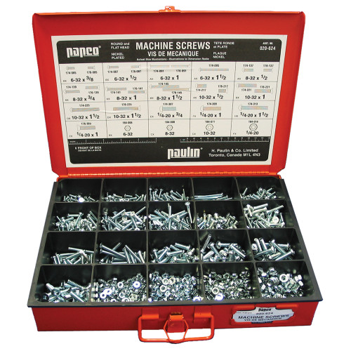Round and Flat Head Square Drive Machine Screws with Hex Nuts Assortment - Contains 1120 pcs, 29 sizes | 105020-624
