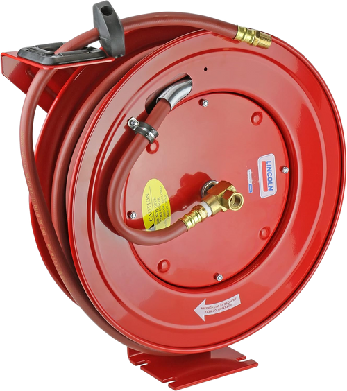 50 Ft.x1/2 In. Air Reel, Steel, Max. Pressure 300 PSI, Red, 1/2 In. NPTF (m) Connecting Hose Inlet and Delivery Hose Outlet | LIN83754