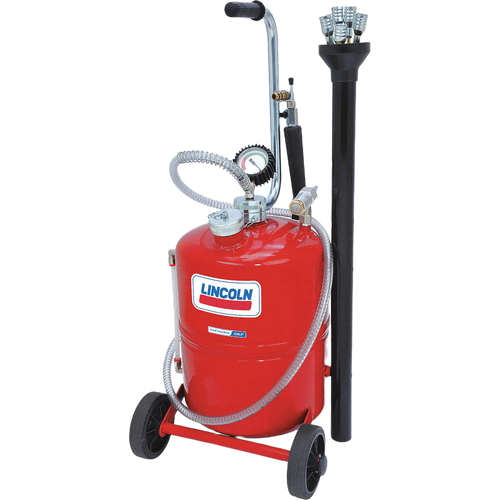 Six Gallon Fluid Evacuator, Air Pressure 90 - 150 PSI, Two 5 Inch Fixed Axle Wheels, Steel Reservoir | LIN3652