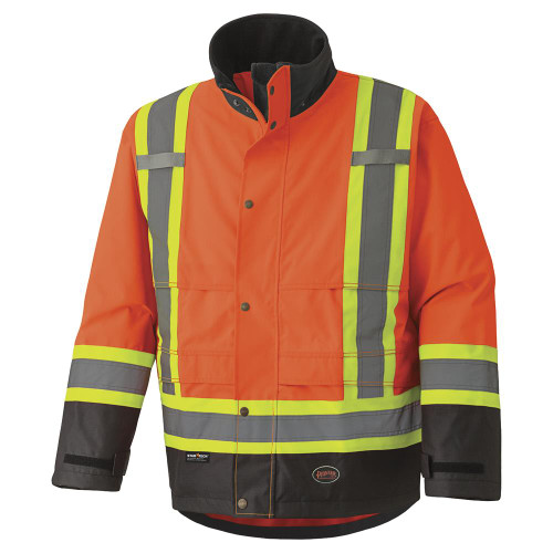 Hi-Vis 300D Trilobal Ripstop Safety Jacket - PU-Coated - 100% Waterproof   - Hi-Vis Orange - XL | SWXV1200250-XL