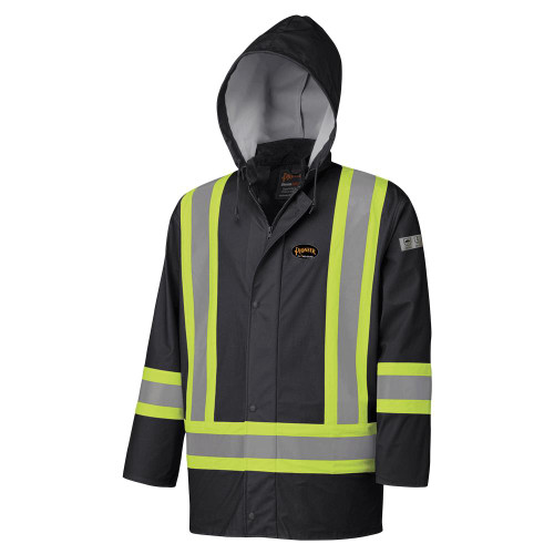 Hi-Vis FR Jacket - PU Stretch - 100% Waterproof - Detachable Hood - Black - XL | SWXV3520170-XL