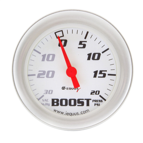 Gauge, Vacuum Boost, 2-5/8", 30 Inhg/20 Psi, 270 Sweep, Mech, Wht, Slvr 8000 | EQG8457