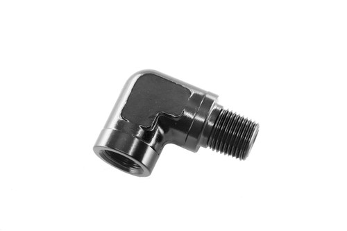 Fuel pressure gauge adapter, NPT Female to NPT Male, 90º - black | RHP914-02-2