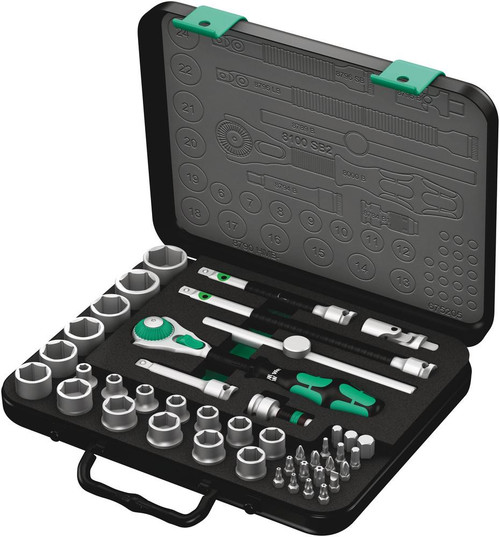 8100 SB 2 Zyklop Speed Ratchet Set, 3/8" drive, metric, 43 pieces | WER05003594001