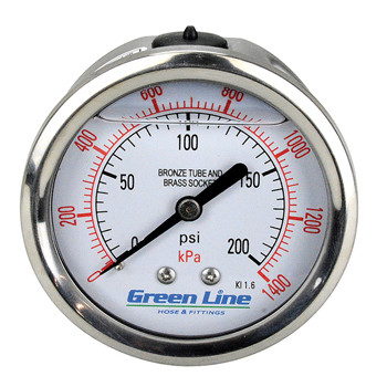 0-300 PSI Liquid Filled Center Back Mount Pressure Gauge | GLSPG-CBM-0300