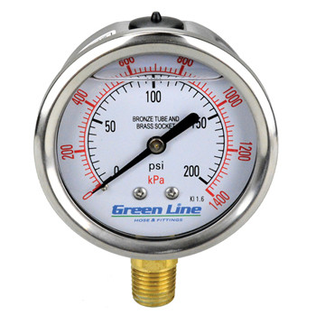 0-1500 PSI Liquid Filled Bottom Mount Pressure Gauge | GLSPG-1500