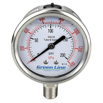 0-2000 PSI Liquid Filled Bottom Mount Stainless Steel Pressure Gauge | GLSPGSS-2000