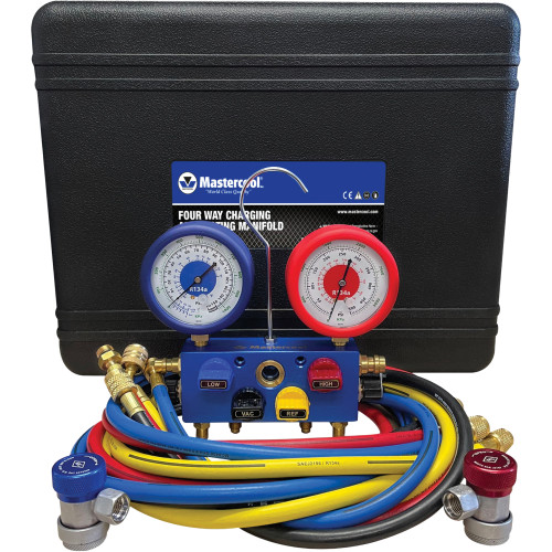 R134A 4-Way Manualif Gauge Set with 4 - 72" Hoses And Manual Coupler | 88M86972