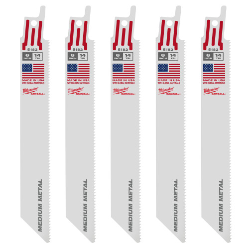 6" 14 TPI SAWZALL Blade, Medium Metal (5 PK) | MET48-00-5182CAN