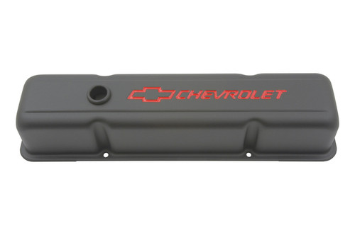 Chevy Valve Covers Black Crinkle; Recessed Emblems | 390141-751