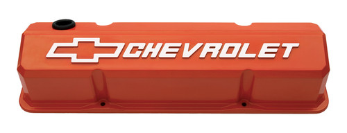 Slant-Edge Valve Covers Chevy Orange; Raised Emblems | 390141-924