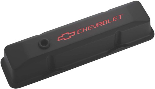 Chevrolet Valve Covers Black Crinkle; Recessed Logo | 390141-116