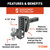 Rebellion XD Adjustable Cushion Hitch (2" Shank, 2", 2-5/16" Balls, 15K) | CRT45951