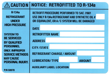 Four Seasons Retrofit R134a Label