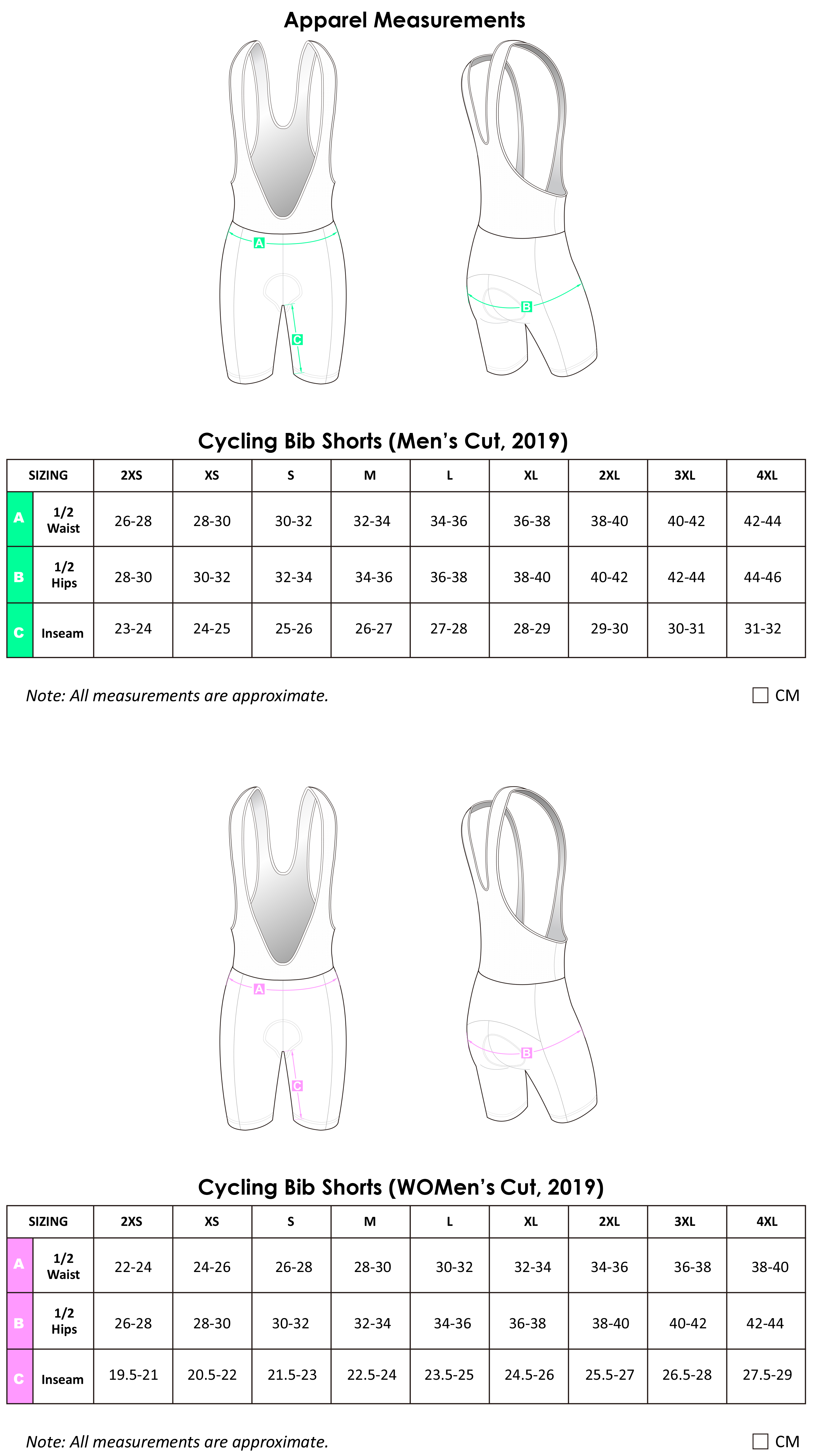 TPA Cycling Bib Shorts Apparel Size Chart 2019