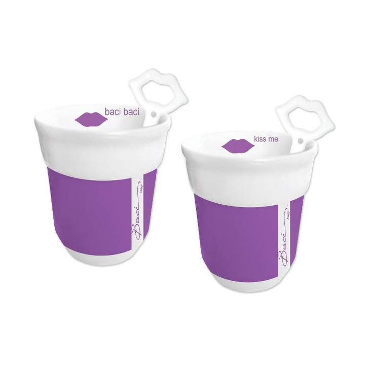 Baci Milano Set of 2 Cappuccino Cups and Spoons Purple