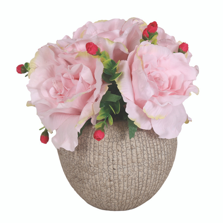 Pink Roses in Decorative Round Pot
