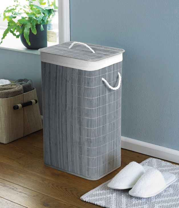 Country Club Rectangular Bamboo Laundry Basket Grey