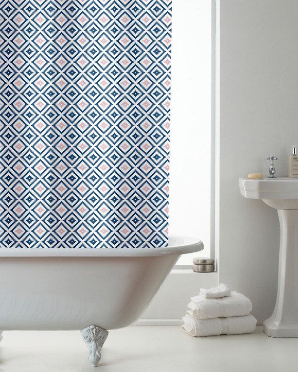 Country Club Shower Curtain Navy Aztec