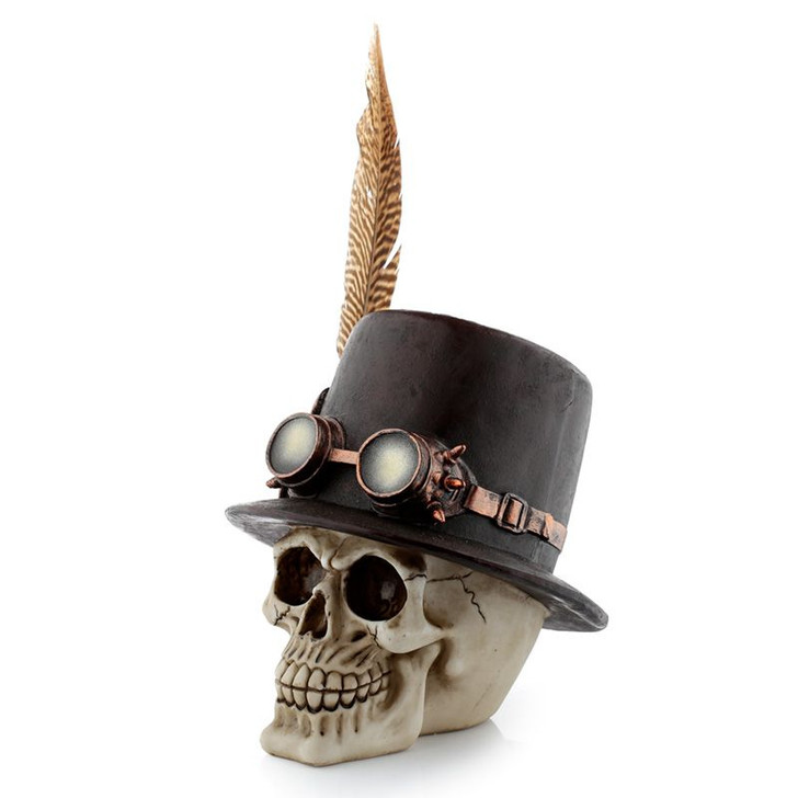 Puckator Steampunk Skull Ornament with Top Hat and Feathers