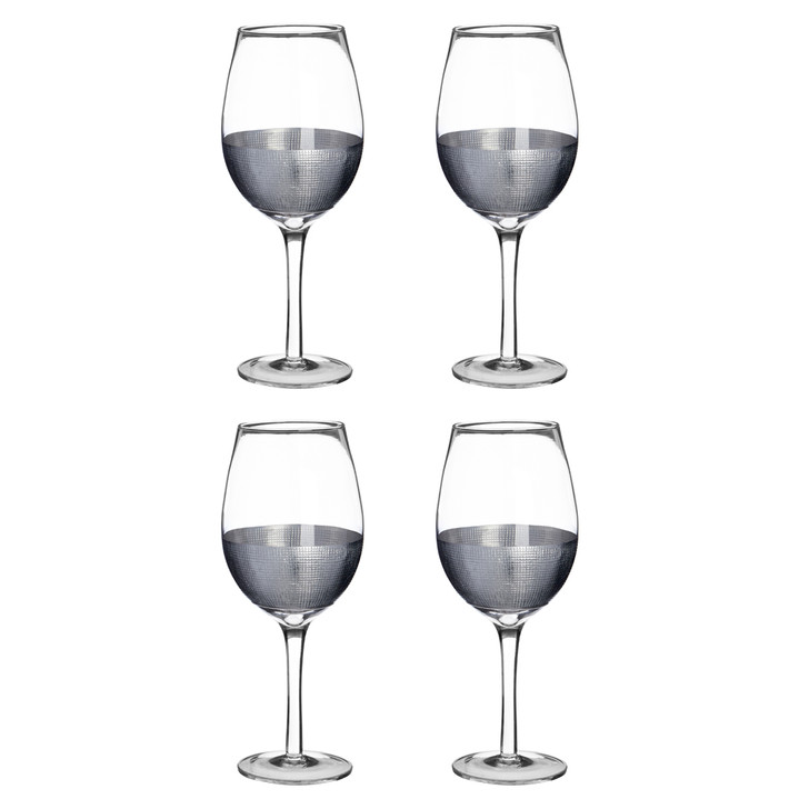 Premier Housewares Apollo Set of 4 Large 500ml Wine Glasses Silver