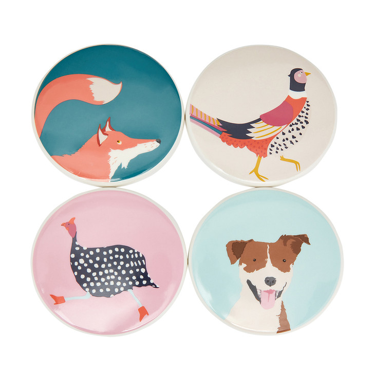 Joules Set of 4 Animal Round Coasters