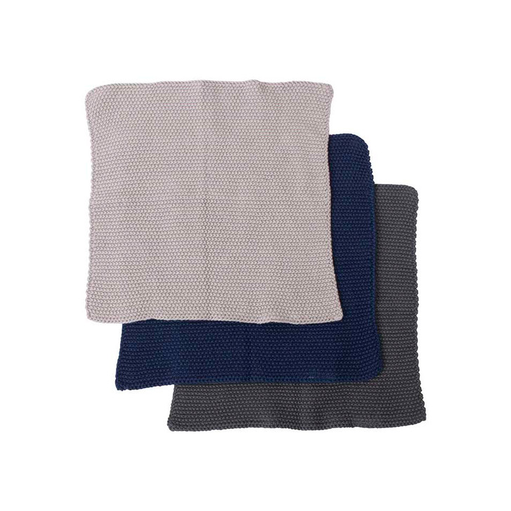 Ladelle Eco Pack of 3 Knitted Dishcloths Navy