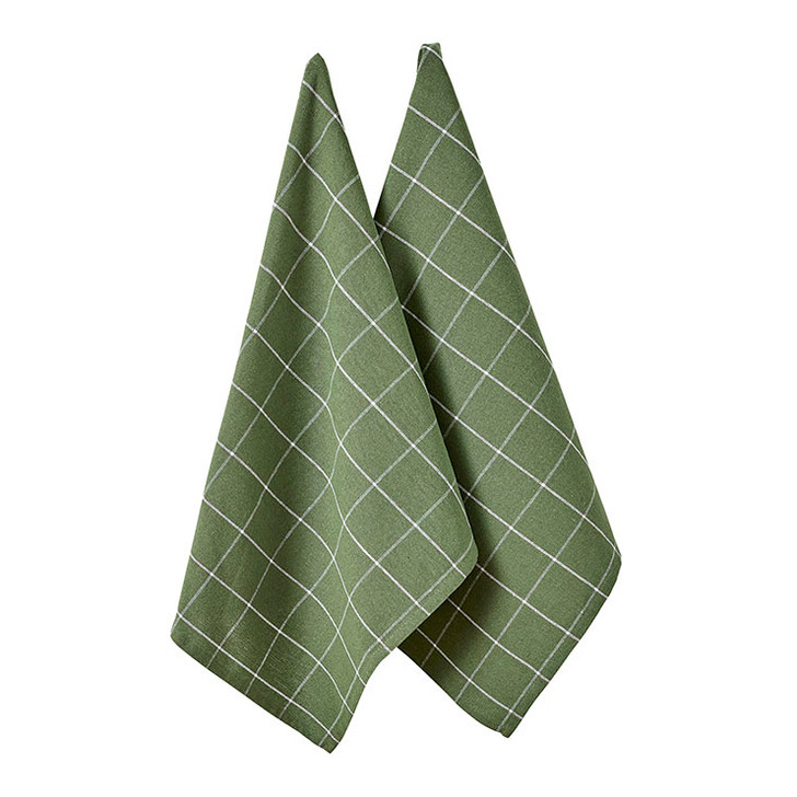 Ladelle Eco Check Set of 2 Tea Towels Green
