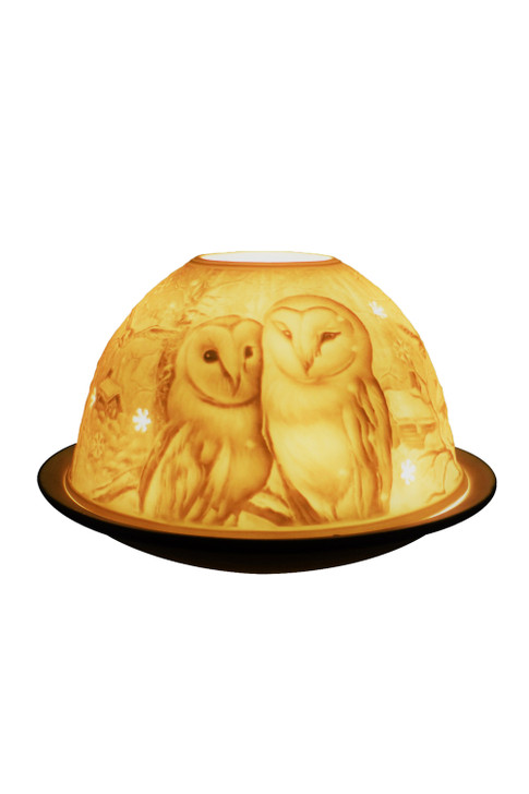 Light-Glow Barn Owls Lithophane Dome Tealight Candle Holder