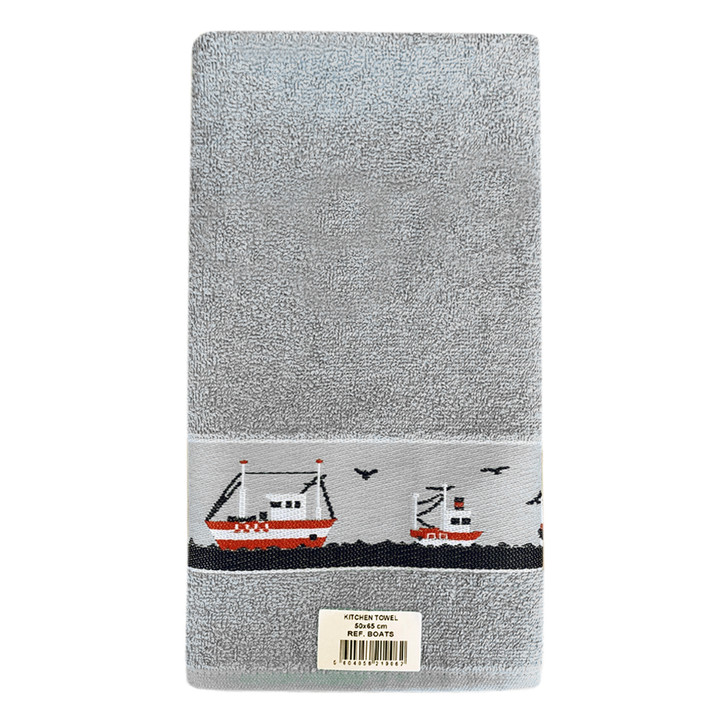 Cotton Tea Towel Silver Grey Sail Boats 50 x 65cm Riggs