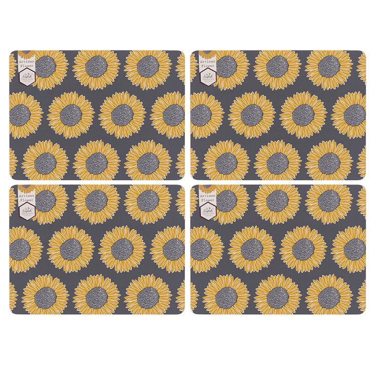 Placemats Table Mat Set of 4 Artisan Flower Yellow and Grey English Tableware Co.