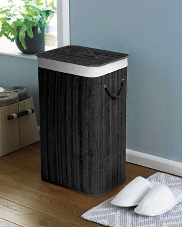 Square Bamboo Laundry Hamper Charcoal