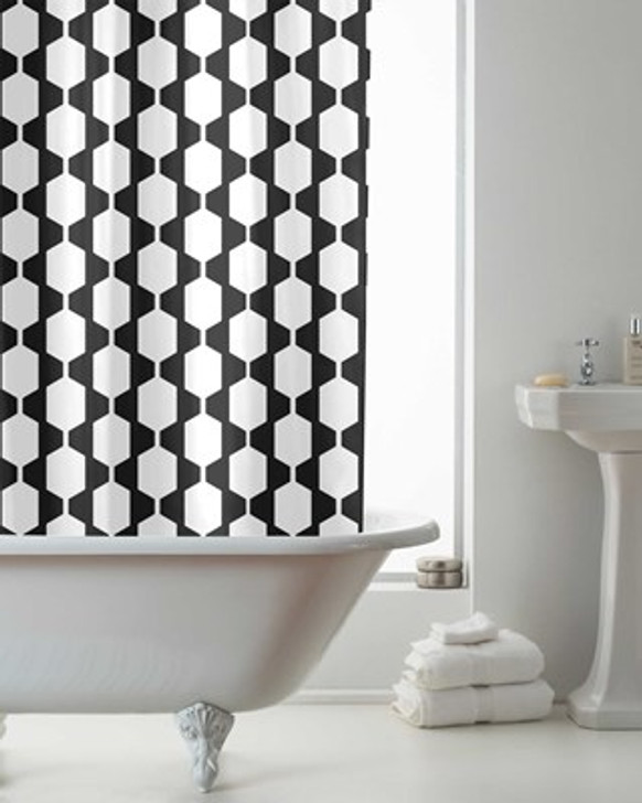 Country Club Shower Curtain Retro Mono Black & White 180cmX180cm with Hooks 12pc 100% PEVA for Bathroom