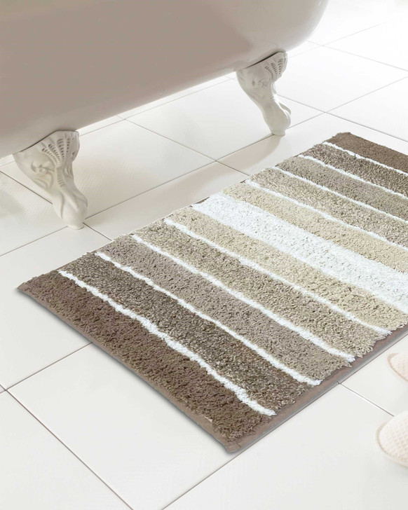 Tonal Stripe Bathmat 46x76cm Natural Shower Floor Mat Absorbant Stylish and Soft